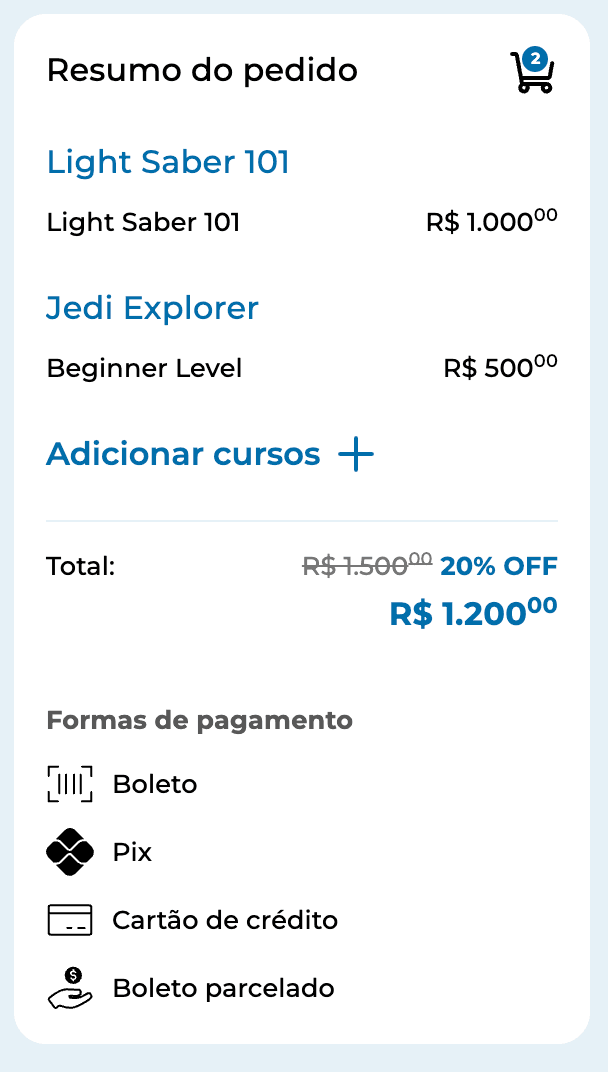 Checkout com desconto de 20%